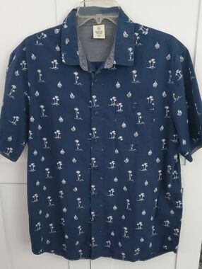 Rustic Blue  Navy Blue Short-Sleeve Palm & Sail Print Button-Down Shirt